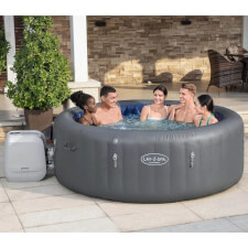 Friends enjoying the Lay-Z-Spa Santorini Hydrojet Pro Hot Tub Bubbles.
