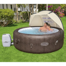 Couple enjoying the Lay-Z-Spa Detachable Hot Tub Canopy.