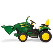 The Peg Perego John Deere Ground Loader Electric Bulldozer Side View.