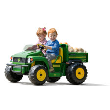 Kids riding Peg Perego John Deere Gator HPX Ride On Vehicle.