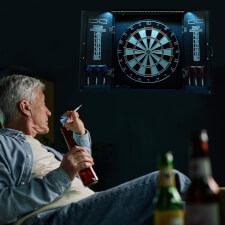 The Strikeworth Premium Darts Set with Intergrated Light & Black Cabinet Finish.