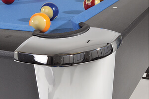 A corner cap on a Strikeworth pool table.