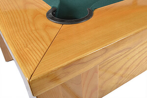 The oak finish on a Pureline pool table.