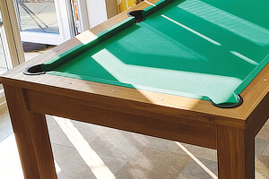 The oak finish on a Pureline pool table.