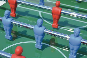 The pitch on a football table.