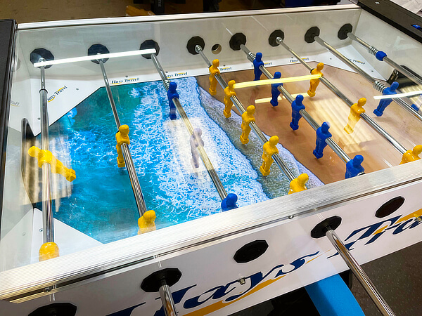 A customised football table playfield.