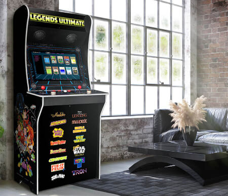 An arcade machine installed in an office break room.