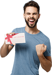 Man with gift voucher